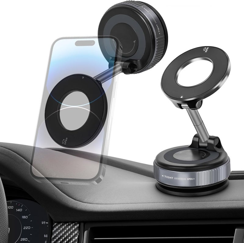 Jikasho Vacuum Magnetic Suction Phone Holder, Foldable and Retractable Hands-Free Suction Cup Phone Mount for Car/Gym/Mirror/Smooth Surface, Compatible with iPhone & Android (Gel Suction Cup Black) - Image 1